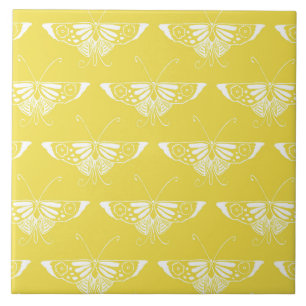 Stylized Art Deco butterfly - yellow and white Ceramic Tile