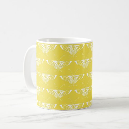 Stylized Art Deco butterfly _ yellow and white Coffee Mug