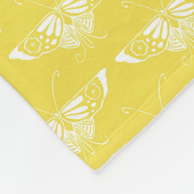 Stylized Art Deco butterfly - yellow and white Fleece Blanket (Corner)