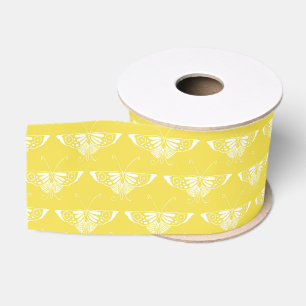Stylized Art Deco butterfly - yellow and white Grosgrain Ribbon