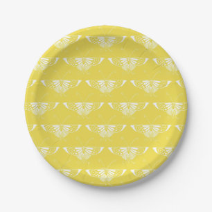 Stylized Art Deco butterfly - yellow and white Paper Plates