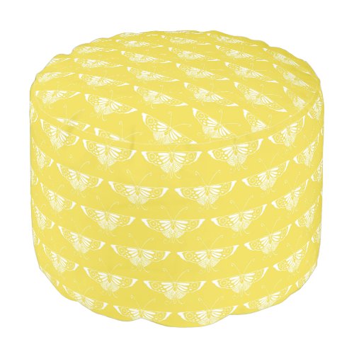 Stylized Art Deco butterfly _ yellow and white Pouf