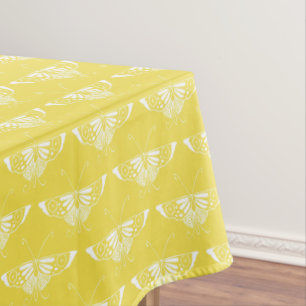 Stylized Art Deco butterfly - yellow and white Tablecloth