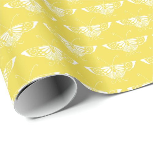 Stylized Art Deco butterfly _ yellow and white Wrapping Paper