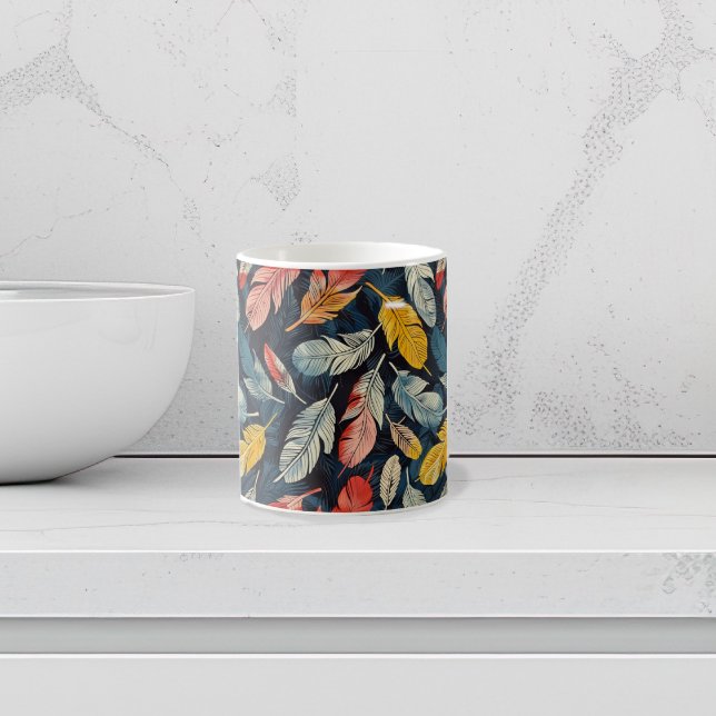 Stylized Art Nouveau Feathers Coffee Mug (Boho Feathers coffee mug)