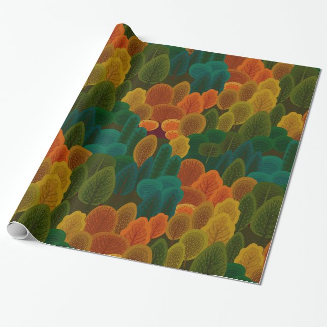 Stylized Autumn color trees pattern Wrapping Paper (Unrolled)