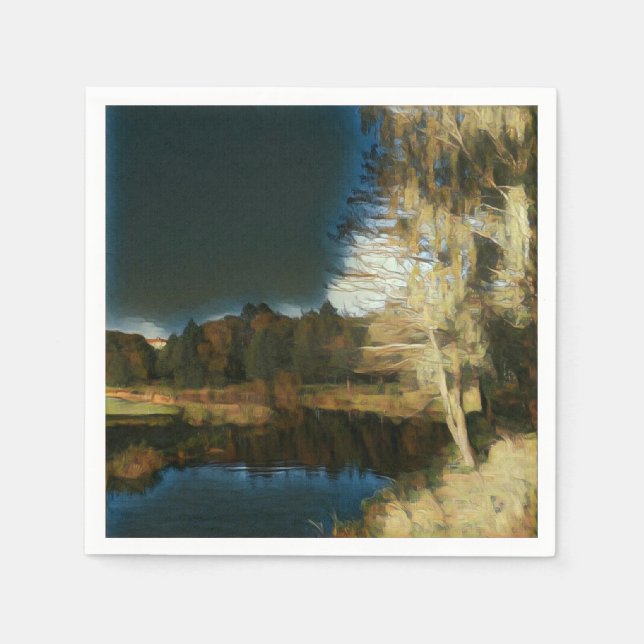 Stylized Autumn Countryside Landscape Paper Napkin (Front)