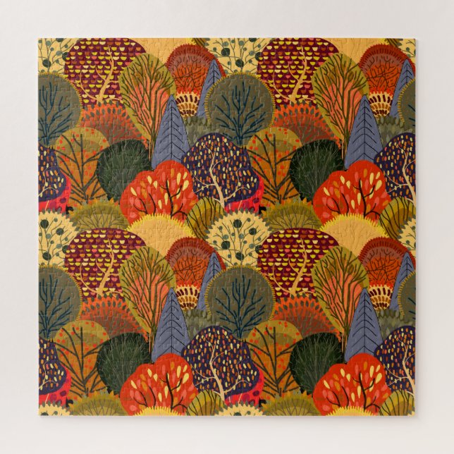 Stylized autumn trees, bright forest pattern. jigsaw puzzle (Vertical)