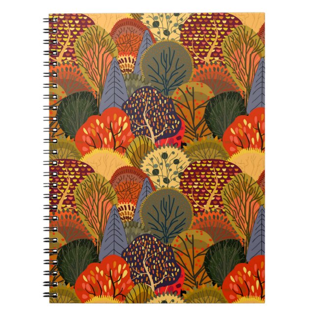 Stylized autumn trees, bright forest pattern. notebook (Front)