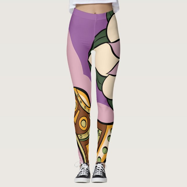 Stylized Axe and Flower Design Leggings (Front)