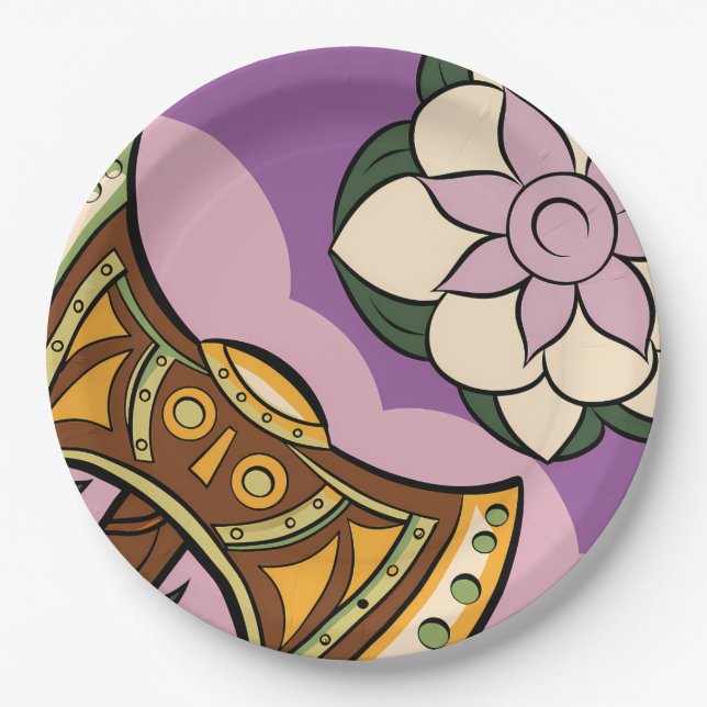Stylized Axe and Flower Design Paper Plates (Front)