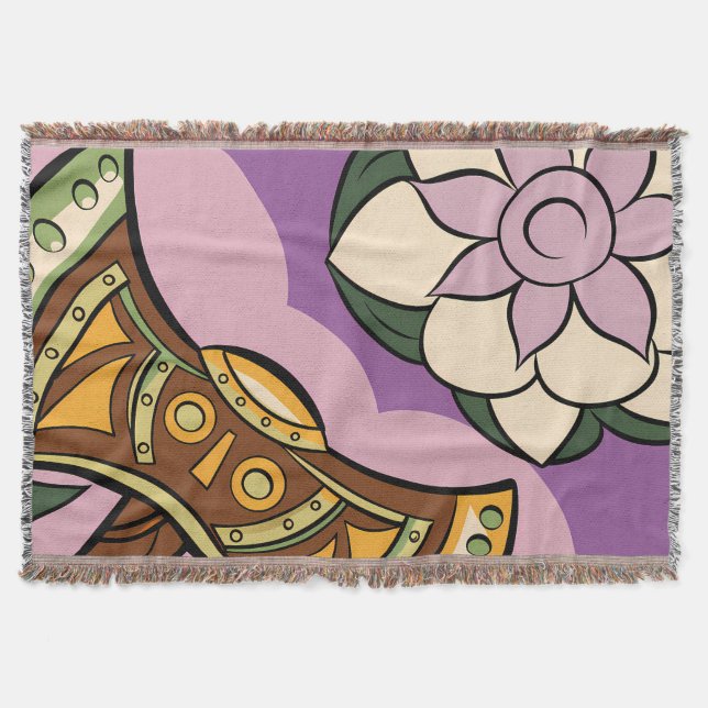 Stylized Axe and Flower Design Throw Blanket (Front)