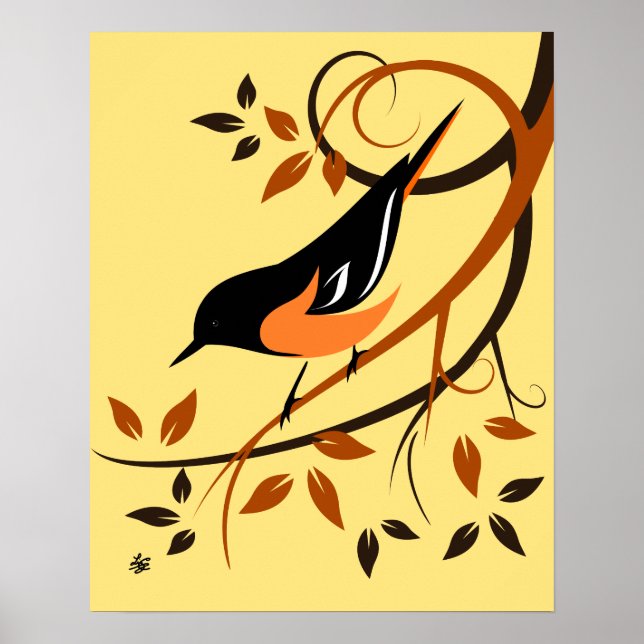 Stylized Baltimore Oriole Art Poster (Front)