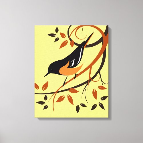 Stylized Baltimore Oriole On Branch Canvas Print