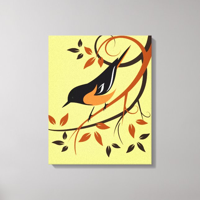 Stylized Baltimore Oriole On Branch Canvas Print (Front)