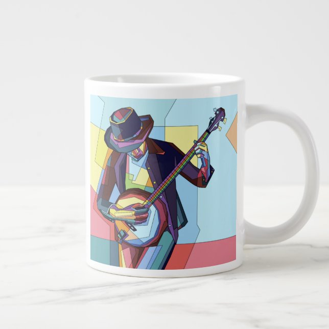 Stylized Banjo Player, Musician's Giant Coffee Mug (Right)