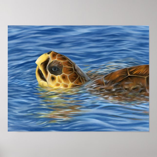 Stylized Basking Loggerhead Sea Turtle Poster (Front)