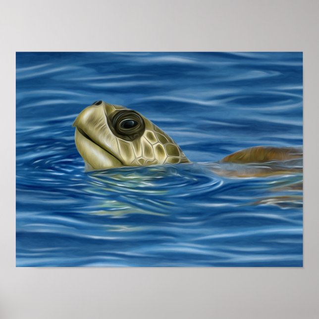 Stylized Basking Olive Ridley Sea Turtle Poster (Front)