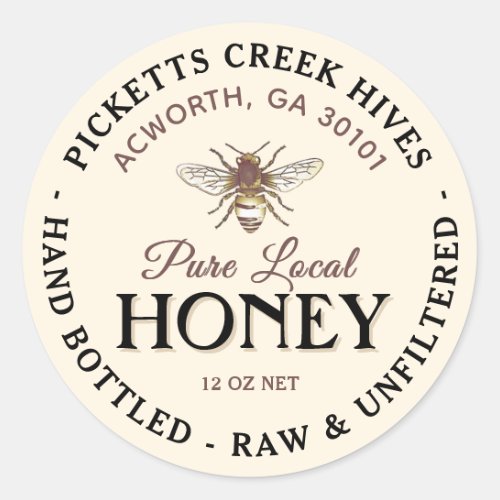 Stylized Bee Honey Label Local Hand Bottled 