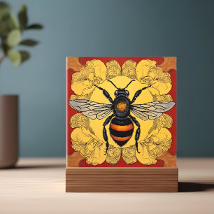 Hand painted honey bee ceramic art tile, 6