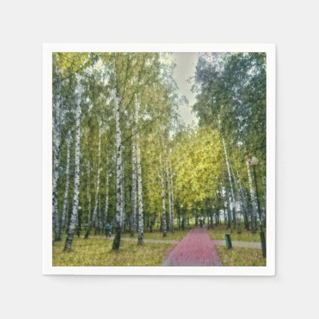 Stylized Birch Trees Painting Paper Napkin (Front)