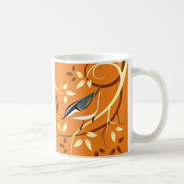 Stylized Bird Art - Nuthatch Coffee Mug (Right)