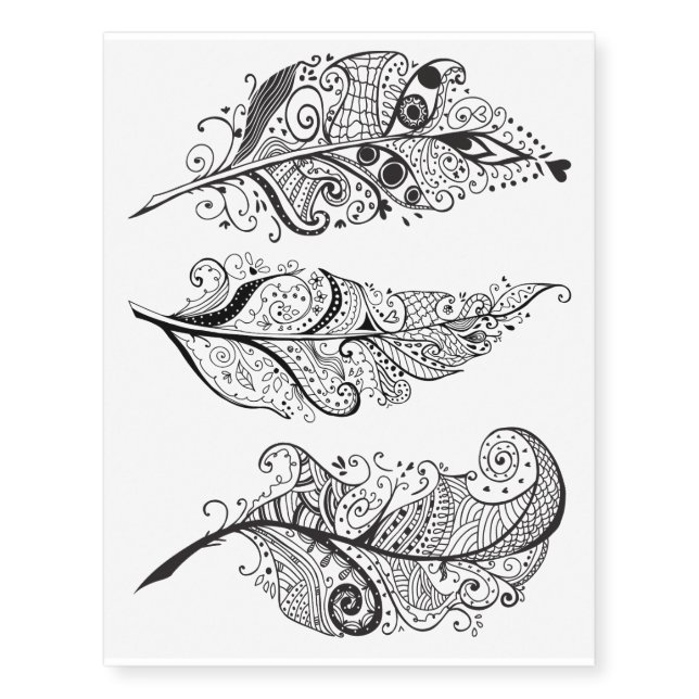 Stylized Bird Feathers Temporary Tattoos (Front)