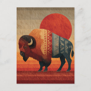 Stylized Bison with Native American Patterns  Holiday Postcard