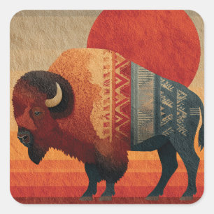 Stylized Bison with Native American Patterns Square Sticker