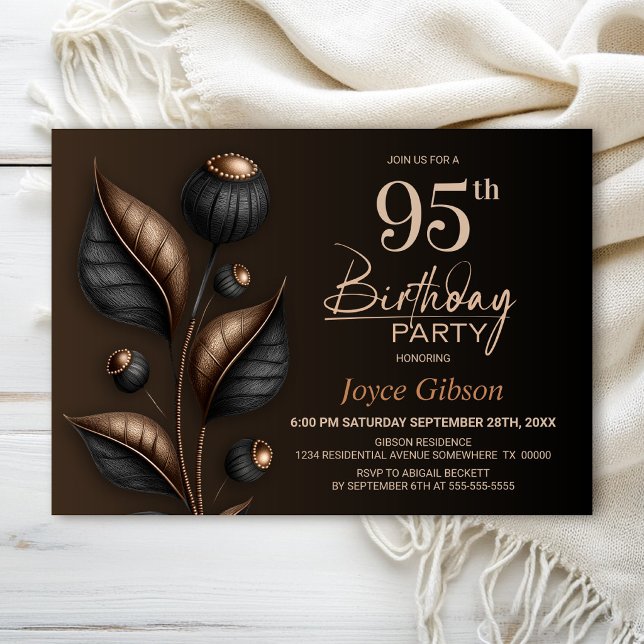Stylized Black and Copper Eucalyptus 95th Birthday Invitation (Creator Uploaded)