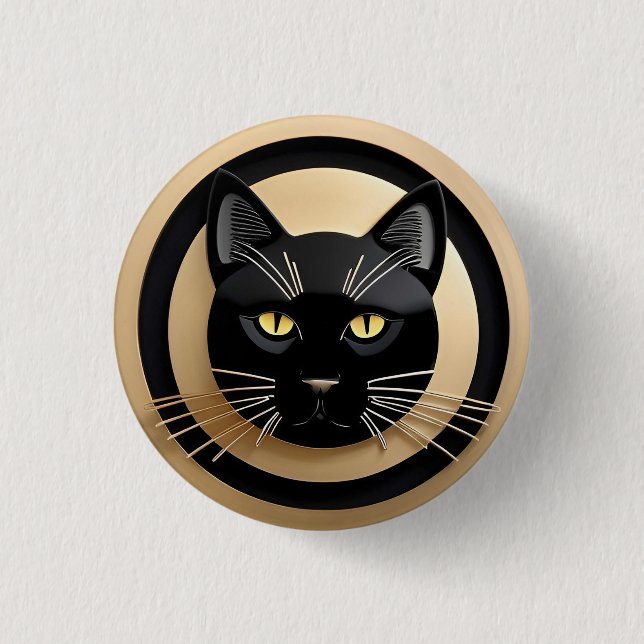 Stylized Black Cat Illustration Button (Front)