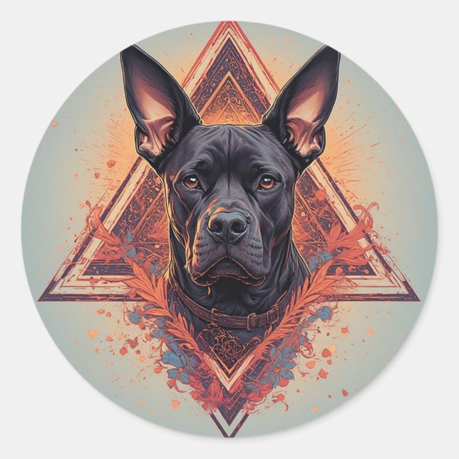 Stylized Black Dog Portrait Classic Round Sticker (Front)