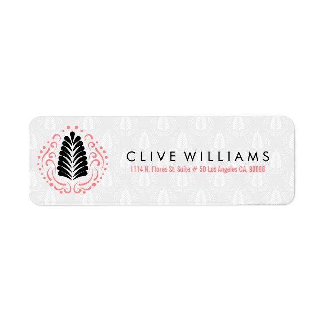 Stylized Black Feathers & Pink Swirls Modern Logo Label (Front)