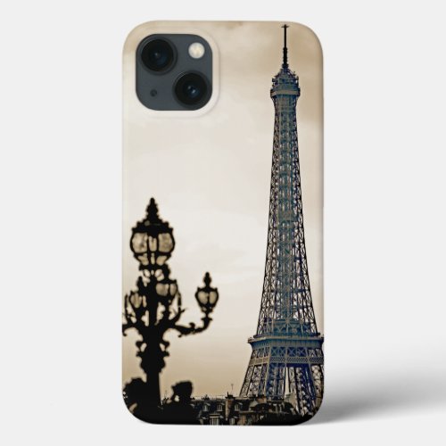 Stylized Black  white image of the Eiffel Tower iPhone 13 Case