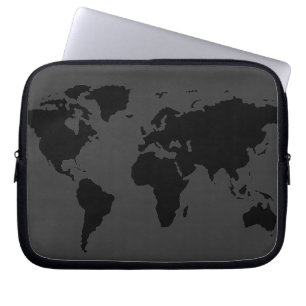 stylized black world map laptop sleeve