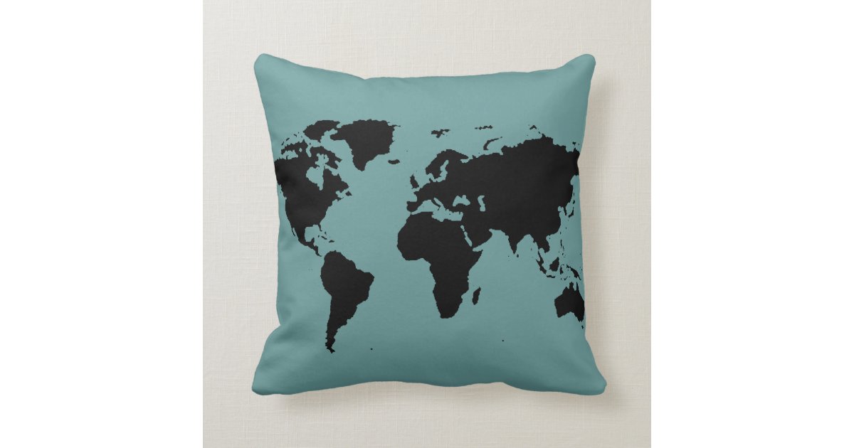 stylized black world map throw pillow Zazzle