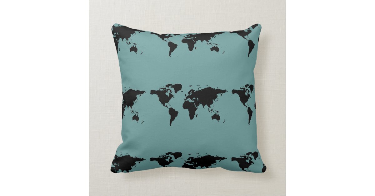 stylized black world map throw pillow Zazzle