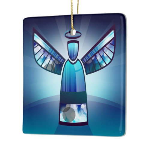 Stylized Blue Angel Ceramic Ornament
