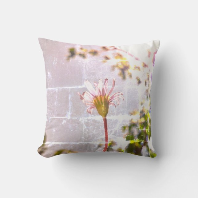 Stylized Blue Daisy Flower Cushion Throw Pillow (Front)