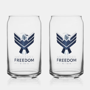 Stylized Blue Eagle "Freedom Within" Can Glass