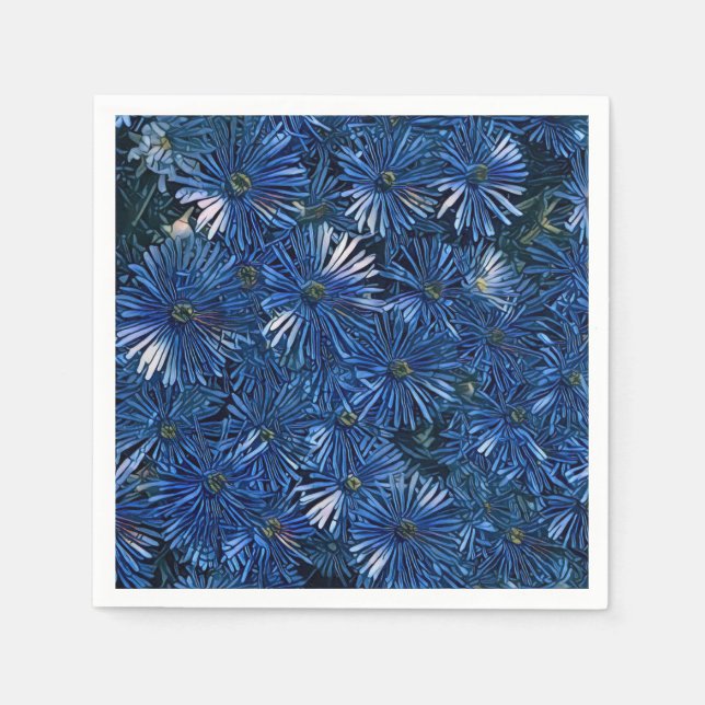Stylized Blue Flowers Paper Napkin (Front)