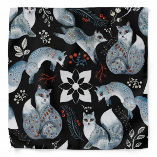  Stylized blue foxes with intricate floral designs Bandana
