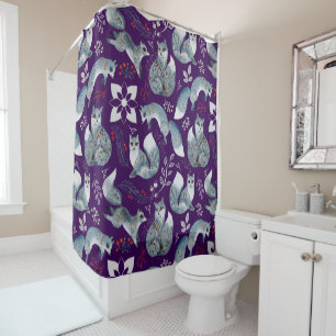 Stylized blue foxes with intricate floral designs Shower Curtain