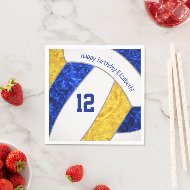 stylized blue gold girls volleyball sports napkins (Insitu)
