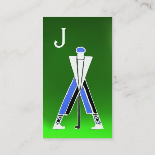 STYLIZED BLUE GOLFER GOLF INSTRUCTOR MONOGRAM BUSINESS CARD