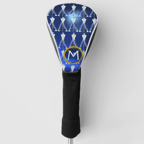 STYLIZED BLUE GOLFERGOLF PLAYER GEMSTONE MONOGRAM GOLF HEAD COVER