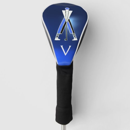 STYLIZED BLUE GOLFER GOLF PLAYER MONOGRAM GOLF HEAD COVER