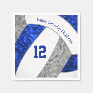 stylized blue gray girls volleyball sports napkins