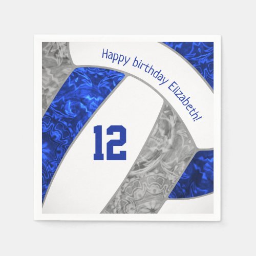 stylized blue gray girls volleyball sports napkins