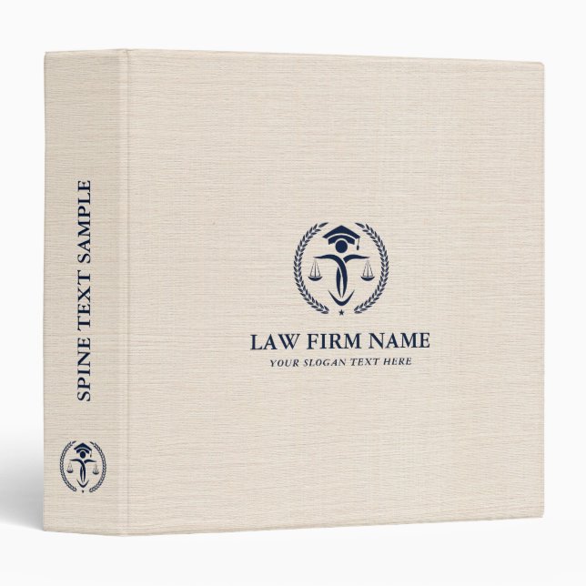 Stylized Blue Justice Logo Beige Linen Texture 3 R Ring Binder (Front/Spine)